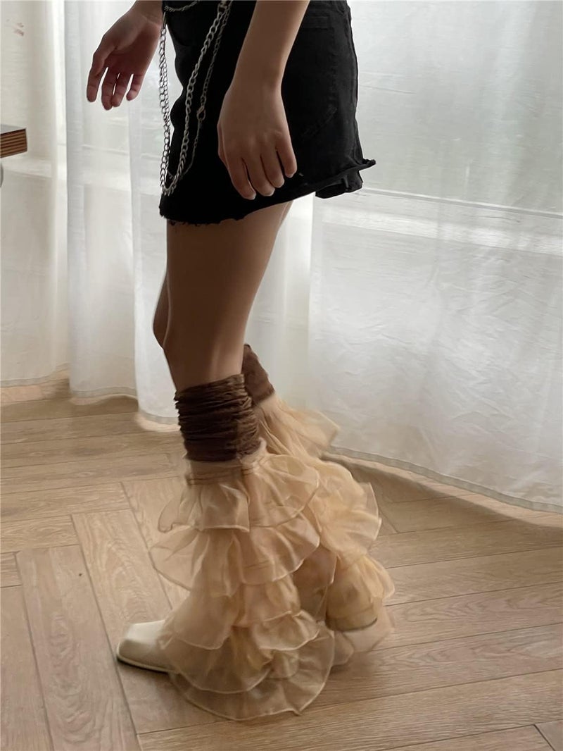 SherryDC Girl's Y2k Kawaii Leg Warmers Cute Lace Harajuku Leg Sleeves Gothic Lolita Long Slouch Socks for Women - Image 4